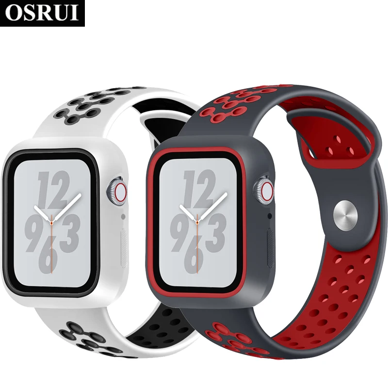 

OSRUI Silicone Sport strap For apple watch band case 4 44mm 40mm Iwatch series 4 correa pulseira bracelet belt Protective cover