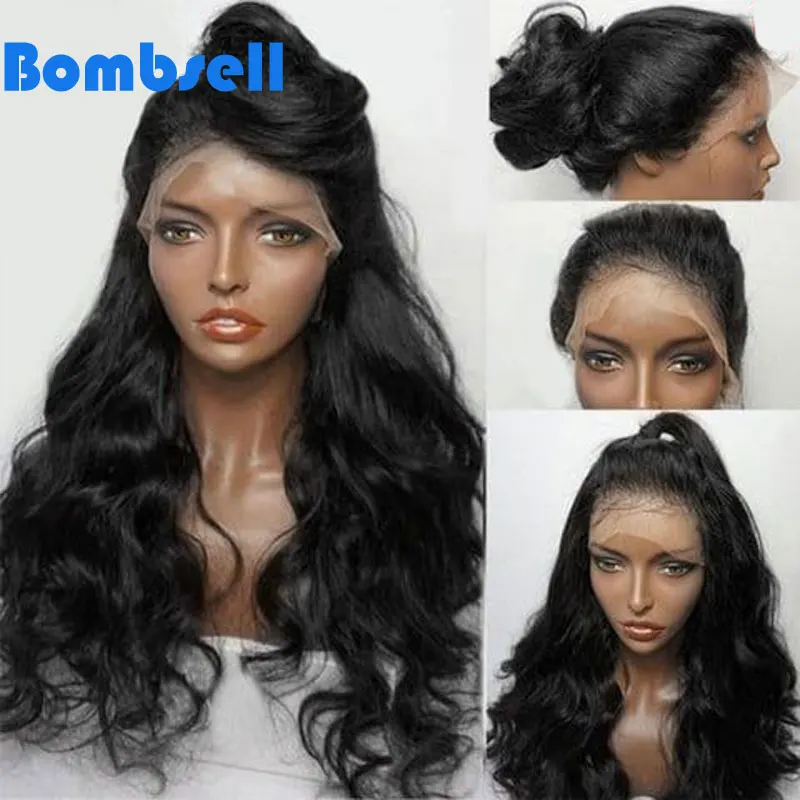 

Bombshell Black Natural Wave Synthetic Hair Lace Front Wig Glueless Heat Resistant Fiber Hair Natural Hairline For Women Wigs