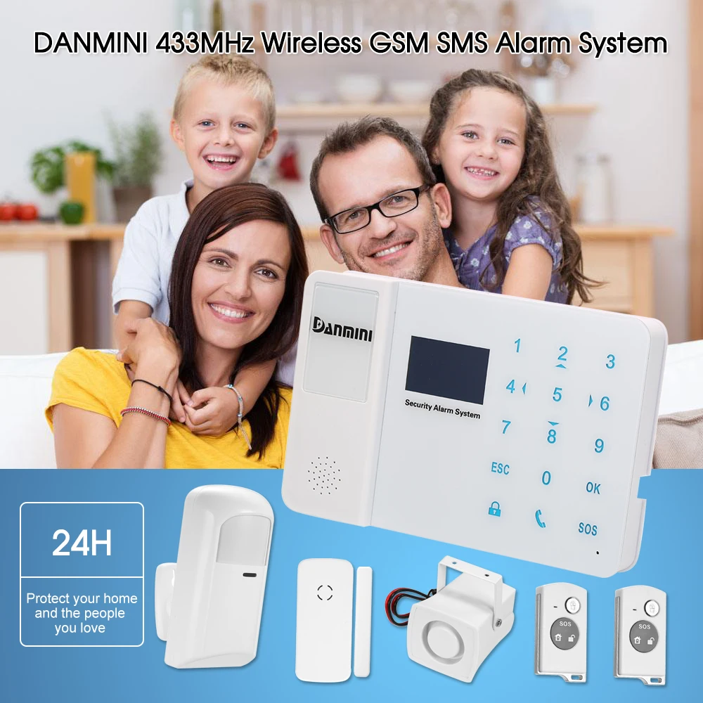 

433MHz Wireless GSM SMS Alarm System LCD Screen Door Sensor Kit Slot Phone App Remote Control Home Burglar Security Alarm System