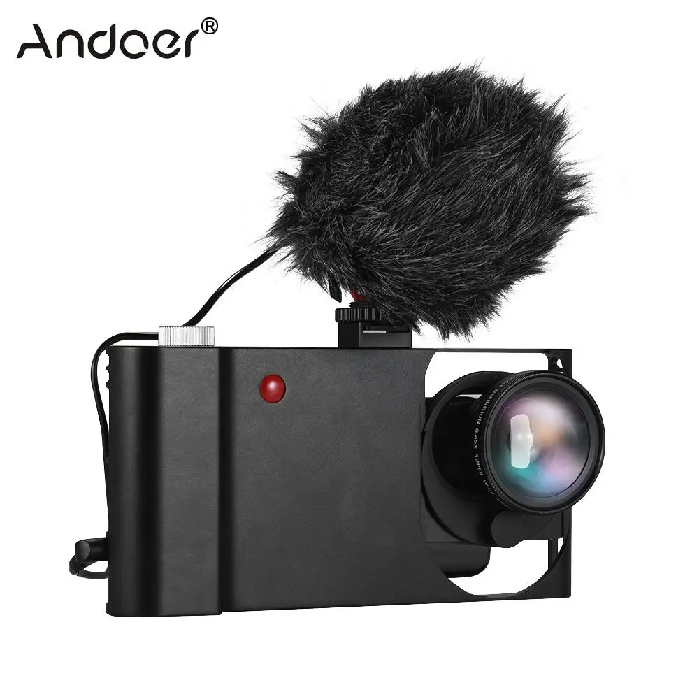 

Aluminum Aolly Smartphone Video Rig+Wide Angle Macro Lens+Microphone Phone Filming Cage Stabilizer for iPhone Samsung Huawei