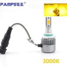 PAMPSEE 1 пара C6 H7 H4 светодиодный H13 H11 H1 9005 9006 HB3 H3 COB 72W фары для 7600LM 3000K желтый автомобилей головной светильник s лампа противотуманных фар с возможностью креативного светильник