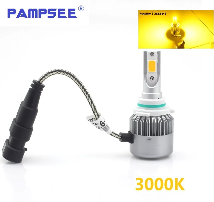 PAMPSEE 1 пара C6 H7 H4 светодиодный H13 H11 H1 9005 9006 HB3 H3 COB 72 Вт 7600LM 3000K желтый автомобильный