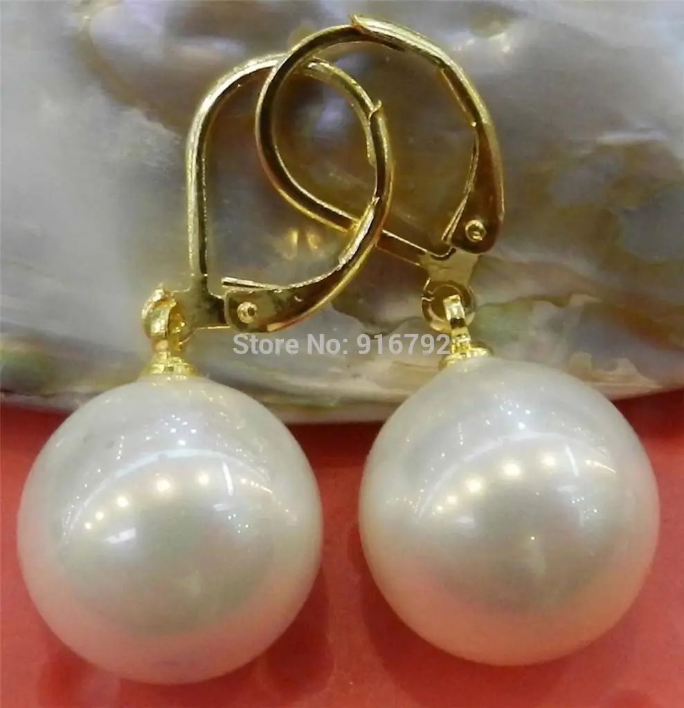 

Wholesale >>>Beautiful Grade 10mm White Shell Pearl Round Beads Dangle Earrings