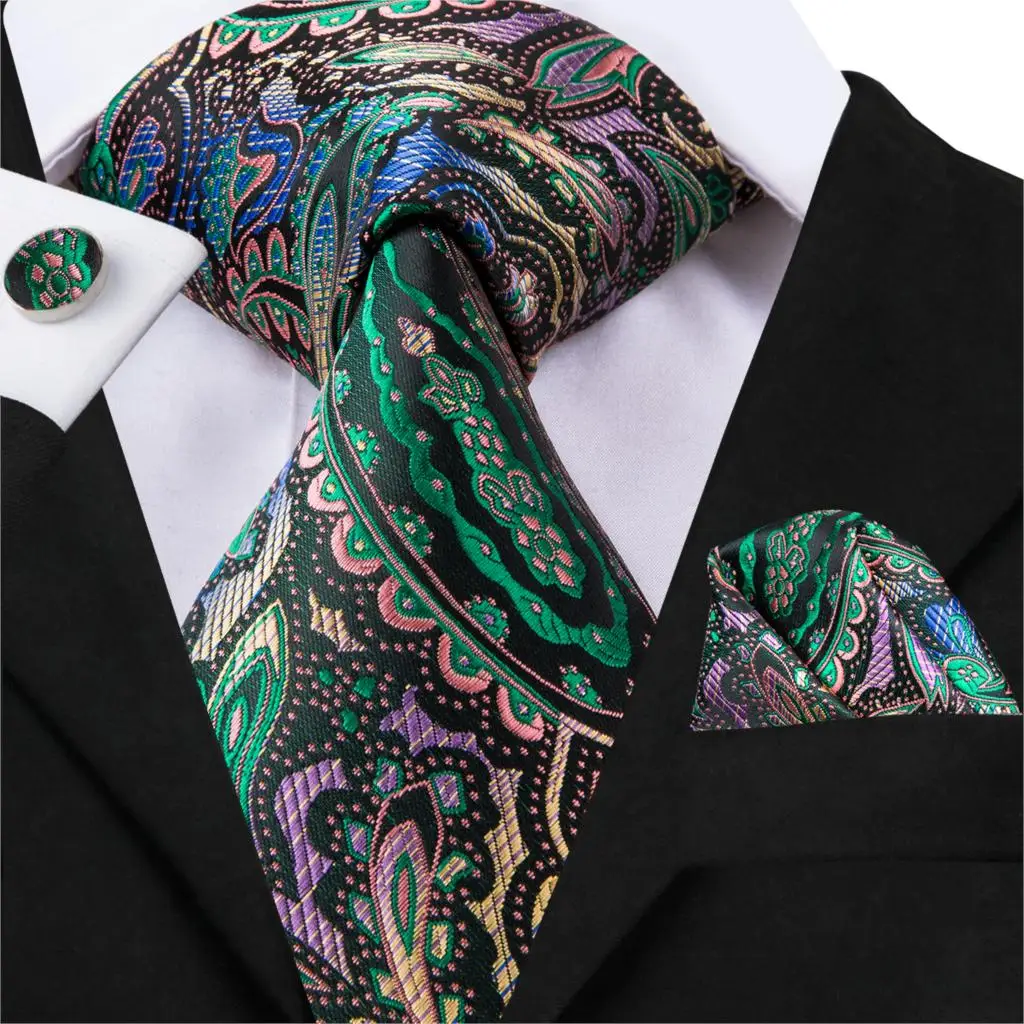 Hi-Tie Silk Jacquard Woven Tie For Men Paisley Style Mens Neck Wear Fashion High Quality Tie Suit Business Wedding Party C-3019