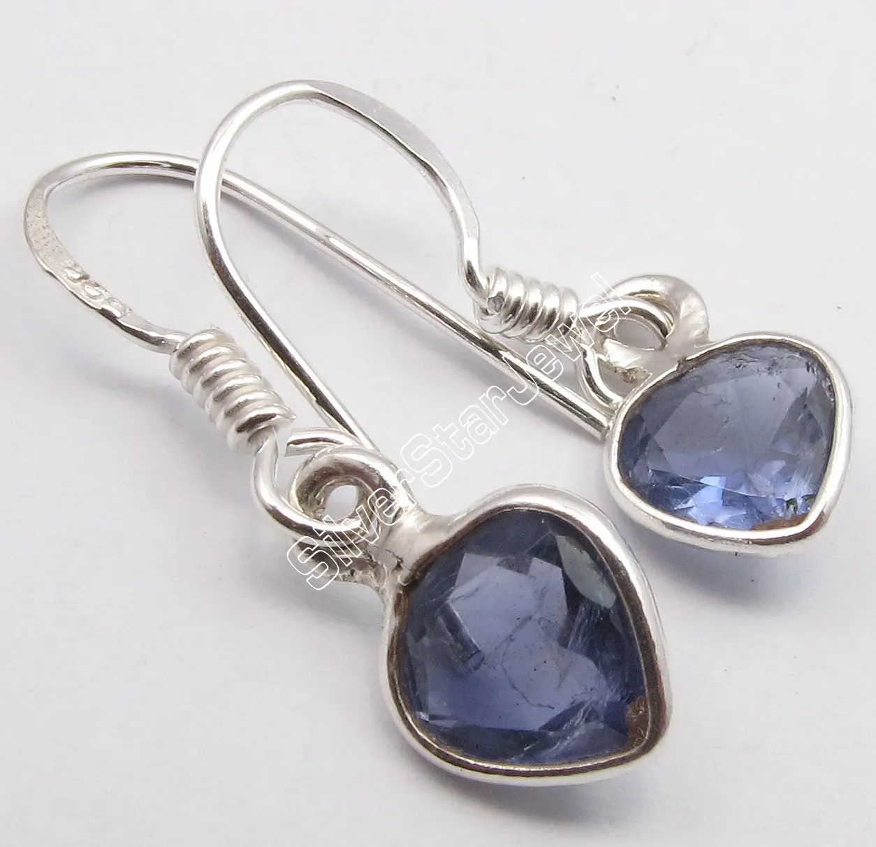

Chanti International IOLITE ART HEART Earrings, Silver WELL MADE NOUVEAU Jewelry 2.6 CM
