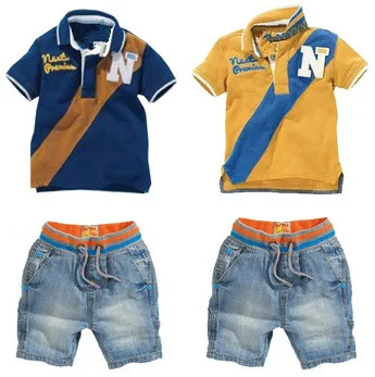 

2016BCS037 free shipping summer children's clothing sets boy's casual denim suit kids t-shirt+ jeans short 2pcs clothes retail