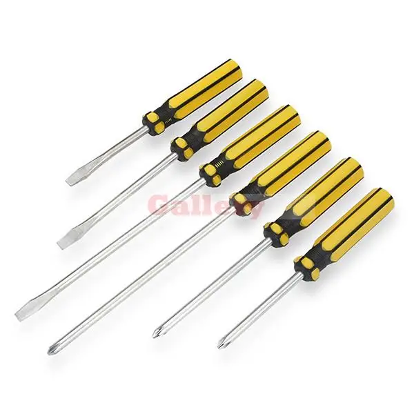6 Pcs Slotted And Phillips Head Screwdriver Set Soft Grip Handles Tool