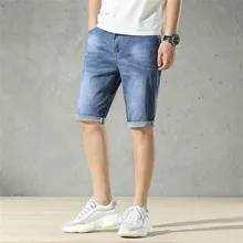 Летние новые джинсовые шорты мужские деловые повседневные облегающие синие джинсы до колена наивысшего качества стрейч микро тянущаяся одежда, TN320