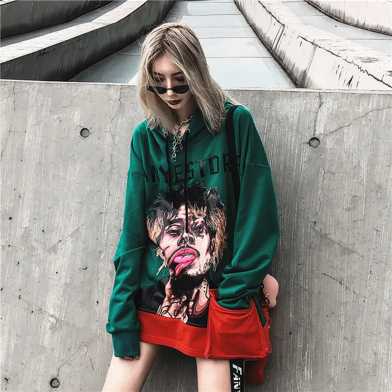 Боковой Сплит пуловер толстовка с принтом женская осень 2019 хип хоп Толстовка Женская Толстовка и толстовка уличная одежда
