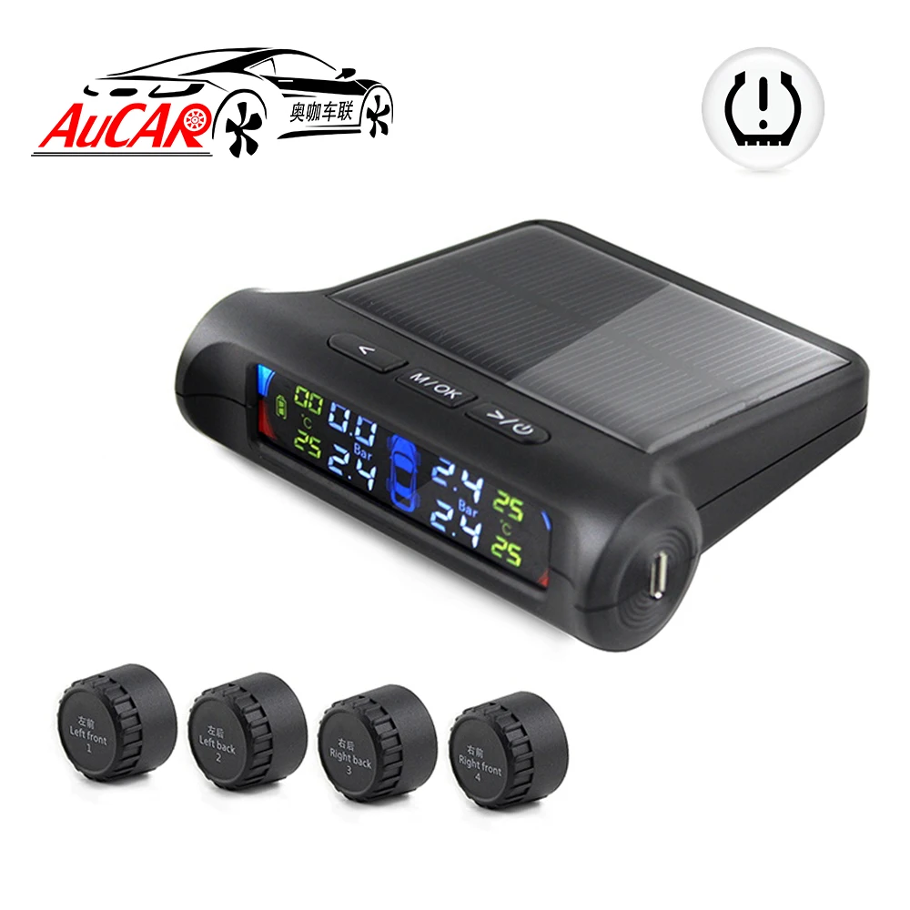 

LED Car Tire Pressure Monitoring System TPMS Solar Power Wireless LCD Display with 4 external Sensor Auto Security Alarm