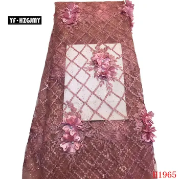 

YF HZGJMY Pink appliqued lace fabric high quality Latest african lace 2019 noble 3D lace fabric for Nigerian party A1965-1