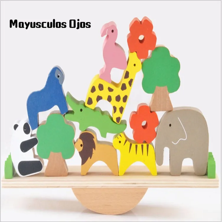 

1Set Baby Early Education Ecological Wooden Toy Animal Seesaw Balance Beam Stacking High Building Blocks Educational Toys