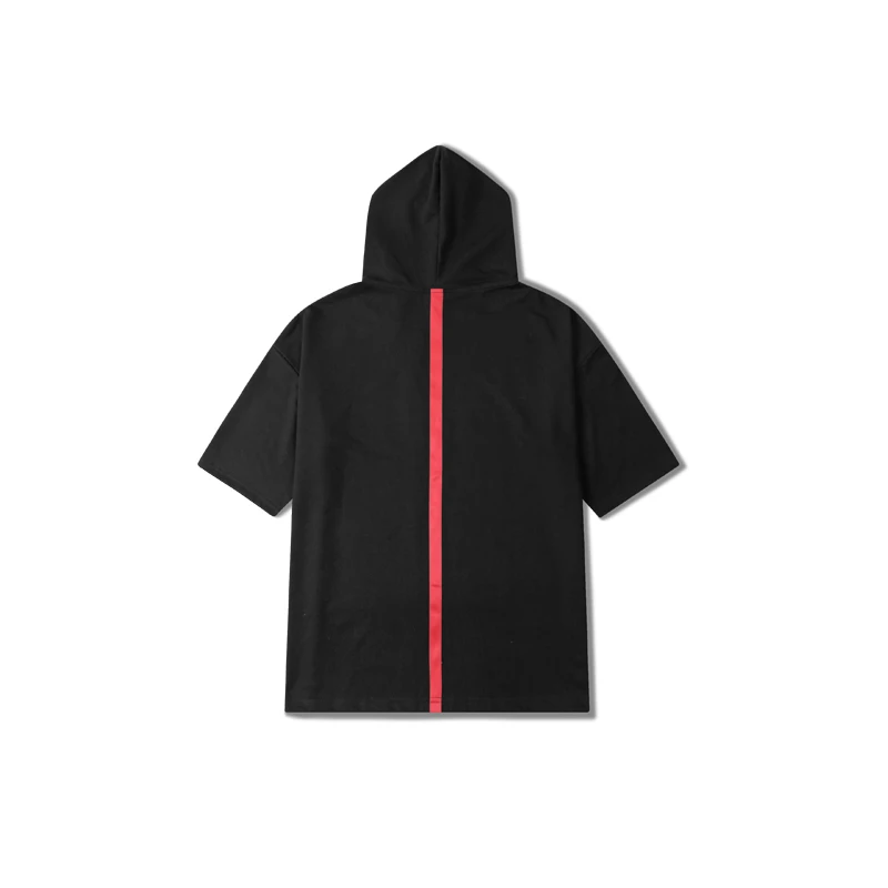 High Street Short Sleeve With Cap Hoodie Men Hip Hop Skateboard Red Strip Sweatshirt Men Justin Bieber Mens Kpop