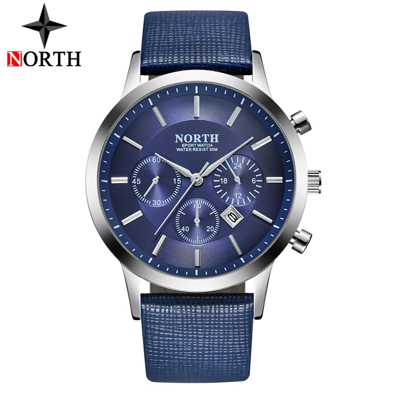 Tanie NORTH męskie zegarki Top marka luksusowa moda zegarek kwarcowy mężczyźni skórzany pasek zegar wodoodporny zegarek sportowy Relogio Masculino