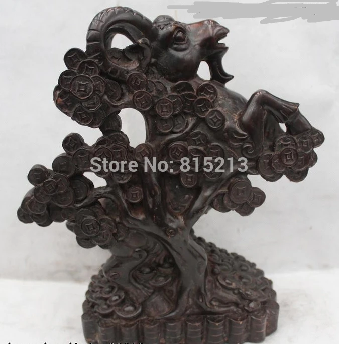 

bi0011801 11"China Chinese Folk Bronze Lucky Money drawing Tree Sheep Statue sculpture