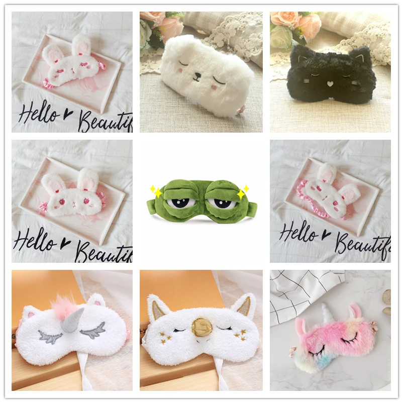 

kawaii unicorn&cat&green frog&rabbit eye mask baby soft animal sleeping mask eye shade cover blindfold kid lovely birthday gift