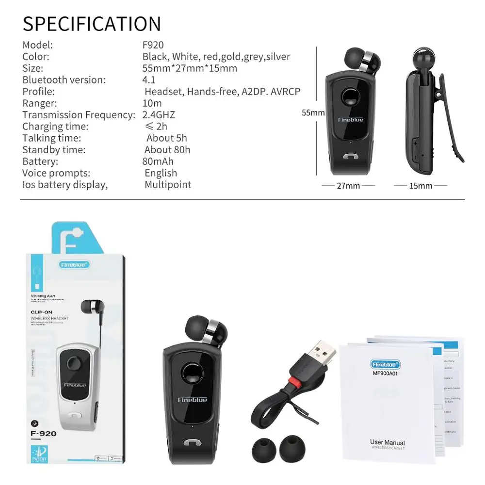FineBlue F920 беспроводной драйвер Auriculares Bluetooth Телескопический Тип бизнес гарнитура