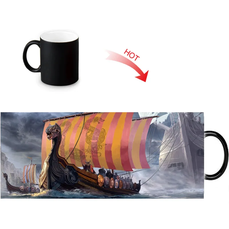 

12oz Viking Dragon Head Ship Heat Reveal Magic Morph Mug Color Change Coffee Milk Tea Cup Customized Hot Sensitive Morphing Mugs