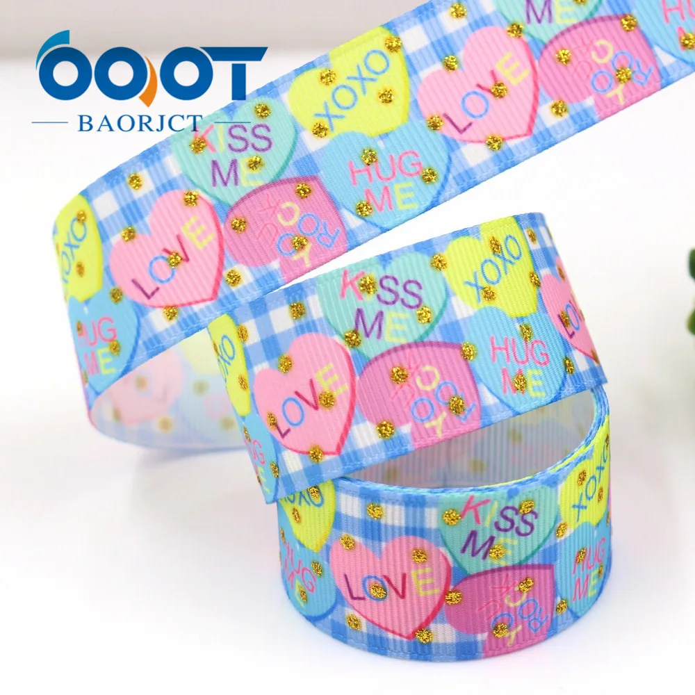 OOOT BAORJCT G-18808-878, 10 ярдов 25 мм Золотой блестящий напечатанный grosgrain лента DIY головной убор Свадебная подарочная упаковка материал