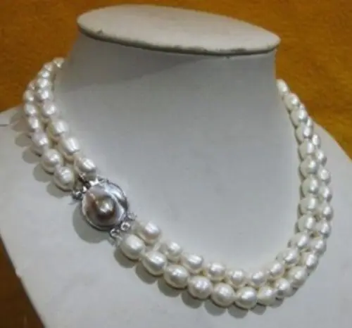 

FREE SHIPPING>>>@@ > Hot sale new Style >>>>>9-10mm RARE Natural WHITE baroque PEARL NECKLACE 2rows