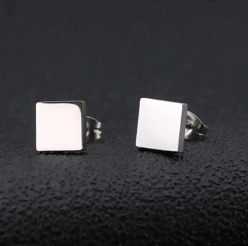 PE051Titanium серьги гвоздики Короткие квадратные для женщин и мужчин 316l из