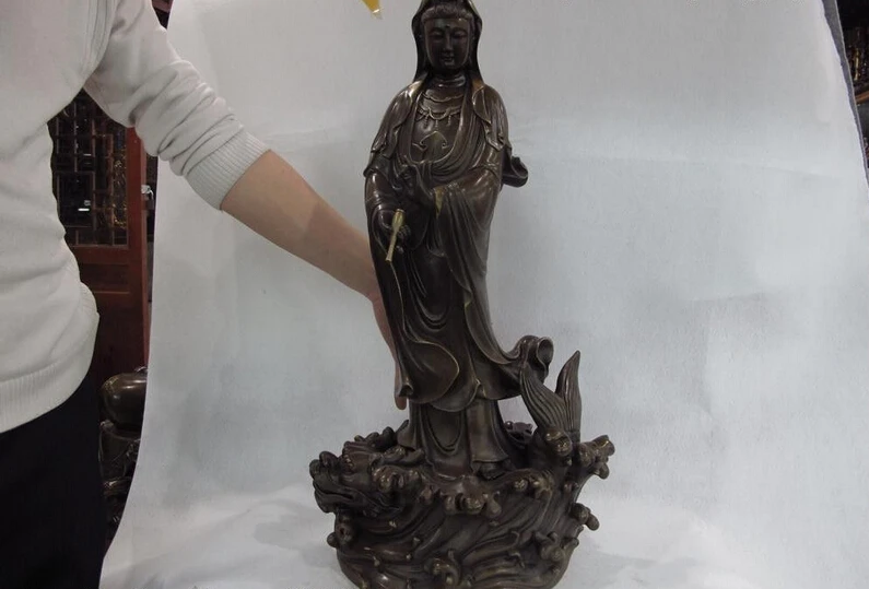 

Elegant old S0501 26 China Buddhism Pure Copper Bronze Bodhisattva Kwan Yin GuanYin on Dragon Fish statue (A0322) A0403