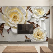 Пользовательские 3D Emboss желтый цветок Камелия настенная ткань диван гостиная фон стены водонепроницаемый 3D обои для стен
