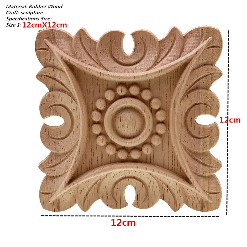VZLX Винтаж Неокрашенная древесина Резные углу накладка аппликация, рама фон мебель для дома стены, двери шкафа декора - Цвет: 12x12cm
