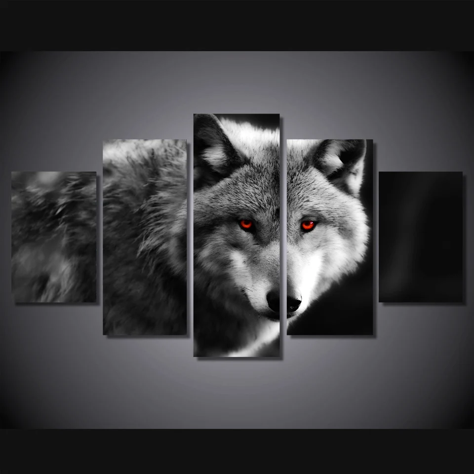 2017 HD Printed Red Eyed Wolf Painting Canvas Print Room Decor Picture Unframed Drop Shipping | Дом и сад