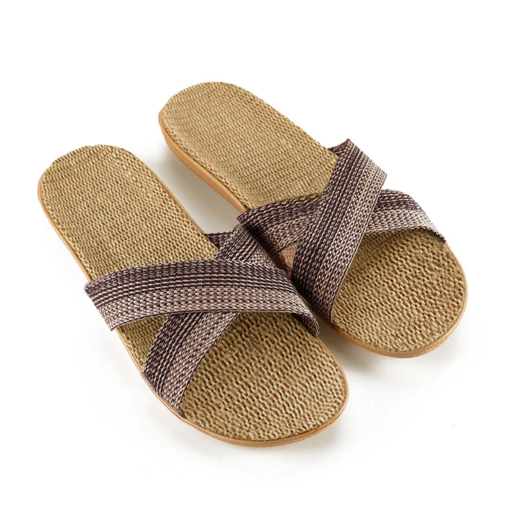

2019 Summer Grey cross Flax Slippers Home Shoes Linen Slippers Flats Women Slippers Shoes Silent Indoor Home Slipper