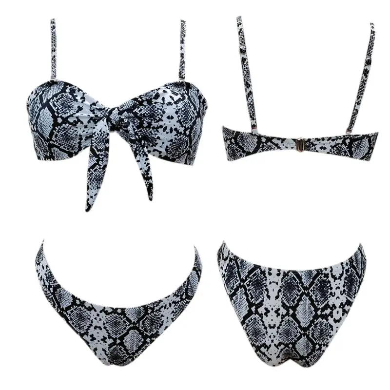 

Womens Sexy Two Piece Bikini Set Push Up Tie Knot Front Spaghetti Straps Swimsuit Boho Geometric Snakeskin Digital Printing High