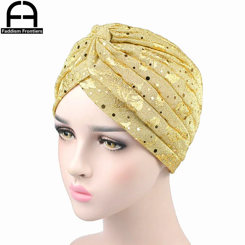 Fashion Women Turban Sparkly Shiny Print Turban Hat Muslim Turban Chemo Headwear Hair Cover Headband Hair Accessories Turban