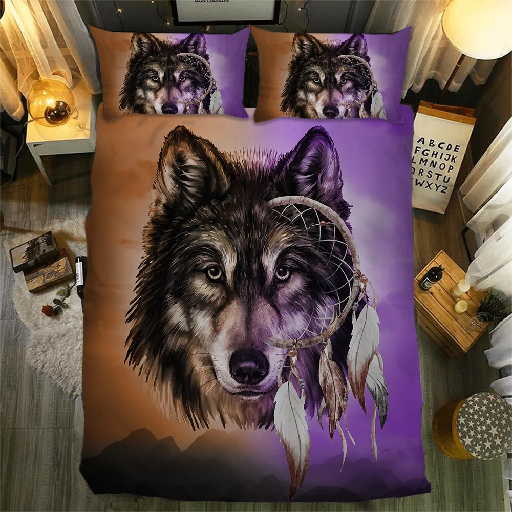 

dreamcatcher wolf lion animal twin king queen full double bedspread pillowcase duvet cover set bedding set