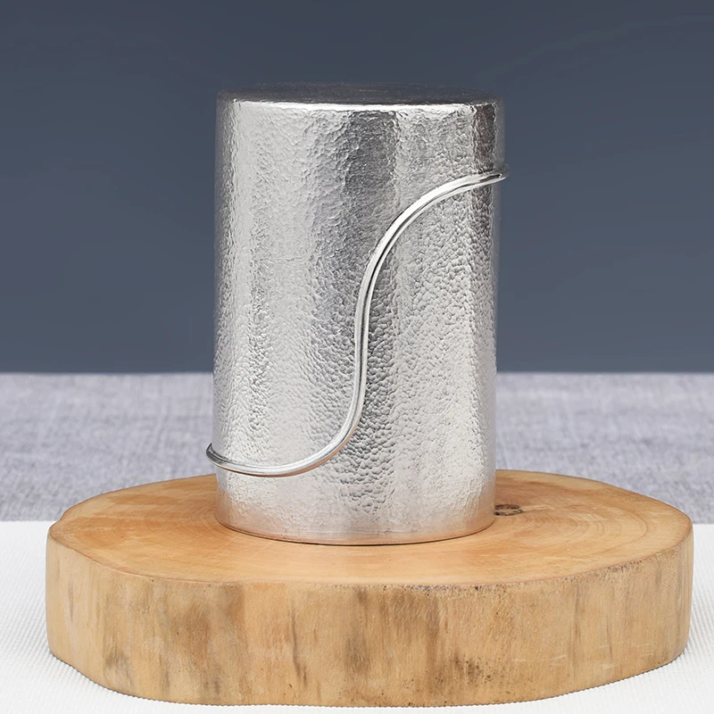  Pure Silver Portable Tea Cans Hammered Semi-manual Foot Silver 999 Sealed Household Size Tea Cans
