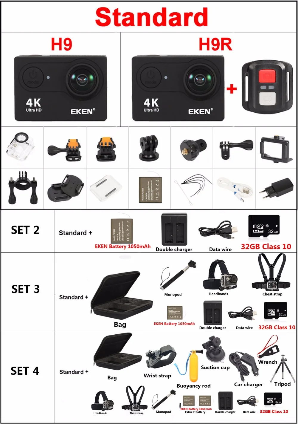 Оригинальная Экшн камера EKEN H9/H9R 4K Ultra HD 1080 p/60fps мини для шлема WiFi 2 0 &quot170D