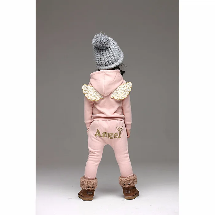 Детский осенне-зимний костюм худи с рисунком ангела, штаны комплект одежды из 2 предметов для мальчиков и девочек, флисовый комплект одежды для детей, хлопковая детская одежда