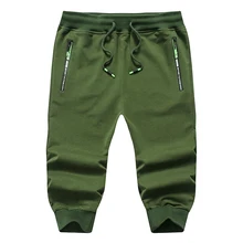 Укороченные Брюки мужские летние модные хлопковые Стрейчевые удобные брюки мужские повседневные Спортивные укороченные брюки с карманом на молнии