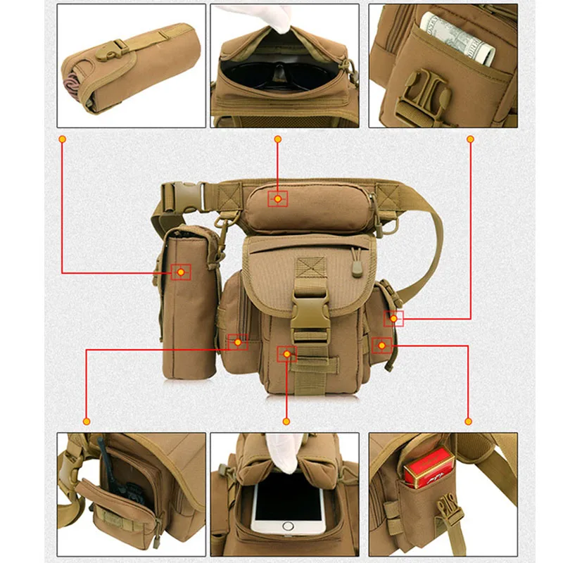  Men Drop Leg Bag Waist Bags Fanny Pack Belt Hip Bum Military Shoulder Bags Backpack Tactical Campin - 32950259844