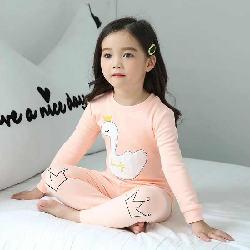 

2018 Winter New Coming Pure Cotton Kids long sleeve Pajamas Casual style Children Sleepwear Baby Girls Warm Suit