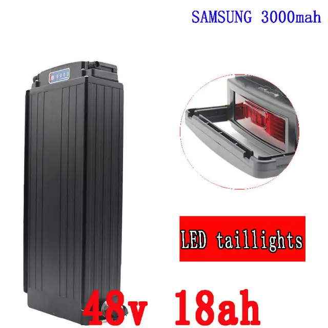 Cheap 48V Lithium battery 700W 48V 18AH Electric bike Rear Rack Battery Use samsung 3000mah cell with Tail light BMS 54.6V 2A charger