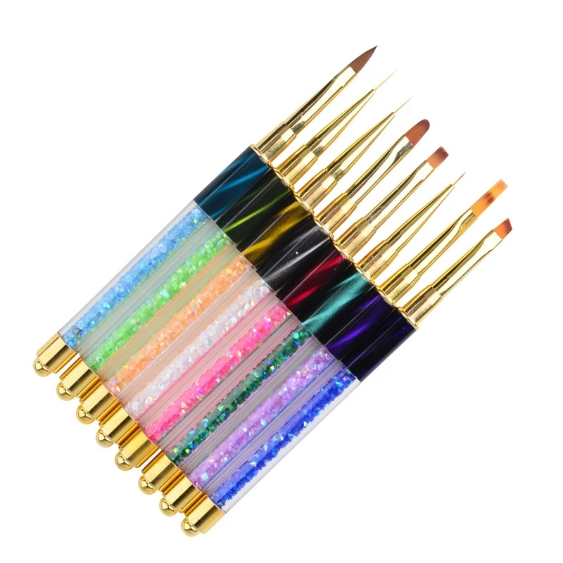

WHOLESALE 50pcs Nail Art Brush Rhinestone Acrylic Handle Carving Powder Nail Art Cat Eye Brush Pen Gel Polish UV Gel Manicure