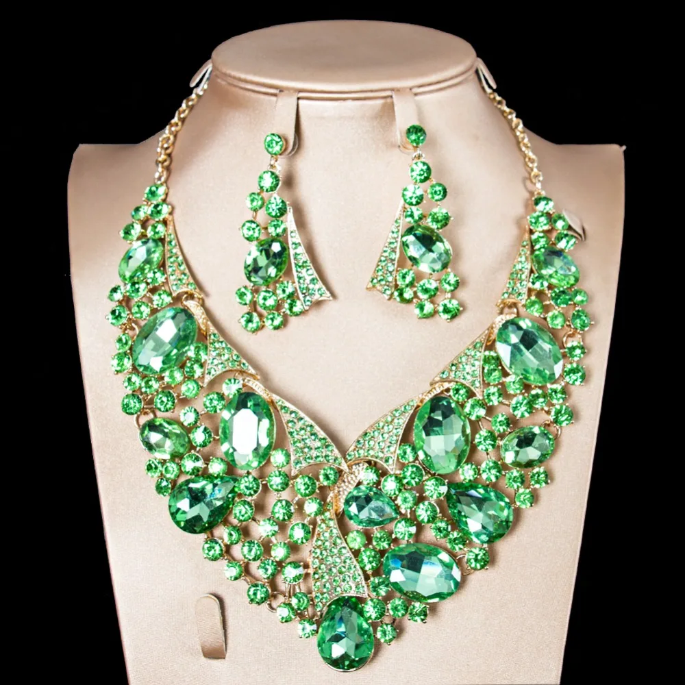 

LAN PALACE new arrivals jewelry set glass stone necklace and earrings for party six colors free shipping