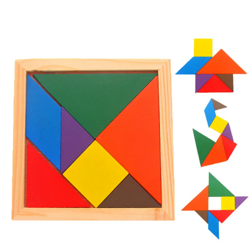 Деревянный Tangram 7 шт. головоломки Красочные площади IQ игры Логические головоломки интеллектуальные Обучающие игрушки для детей