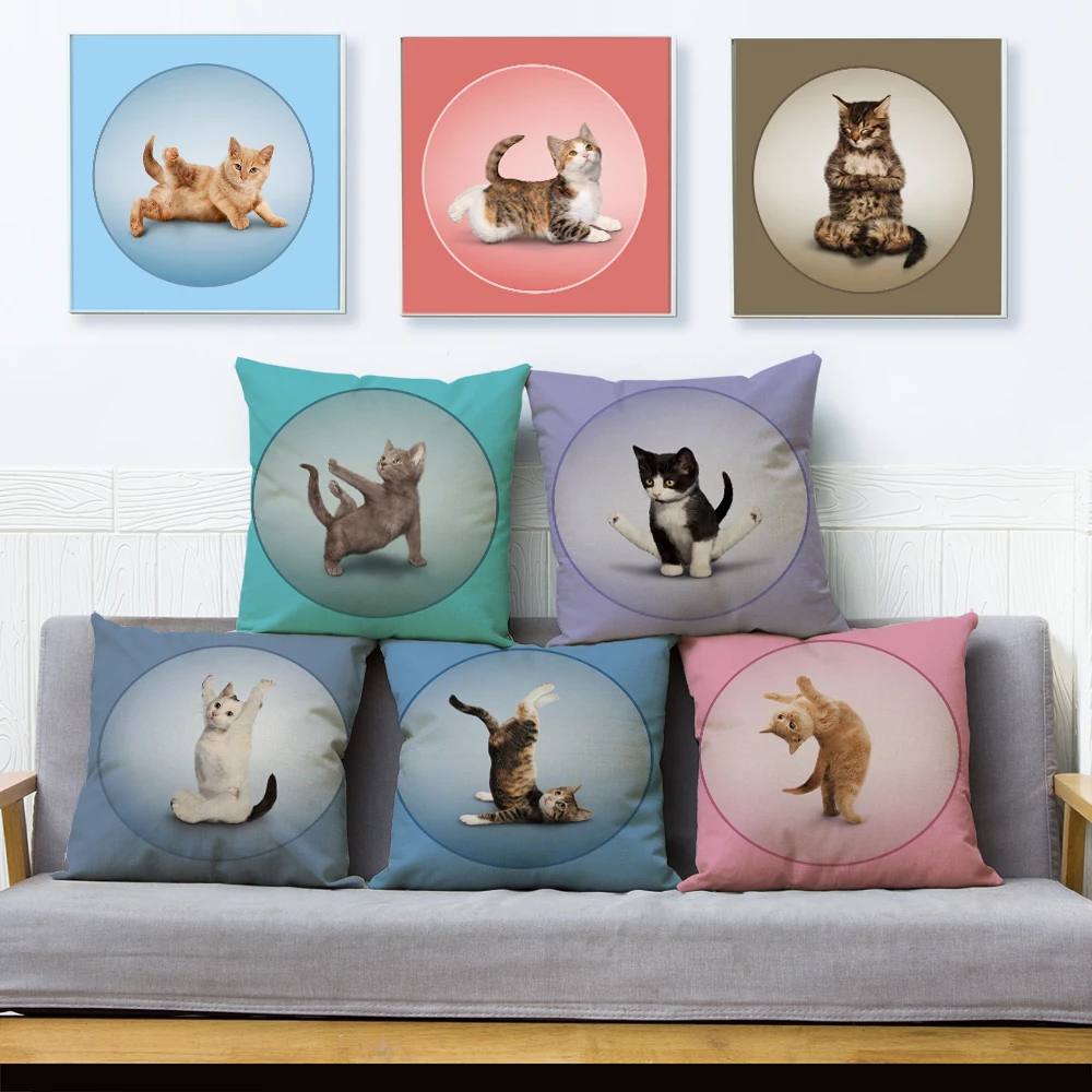 

Cute Cartoon Animal Pet Cat Cushion Cover for Car Sofa Home Decor Pillowcase 45*45cm Linen Pillow Covers Pillows Case