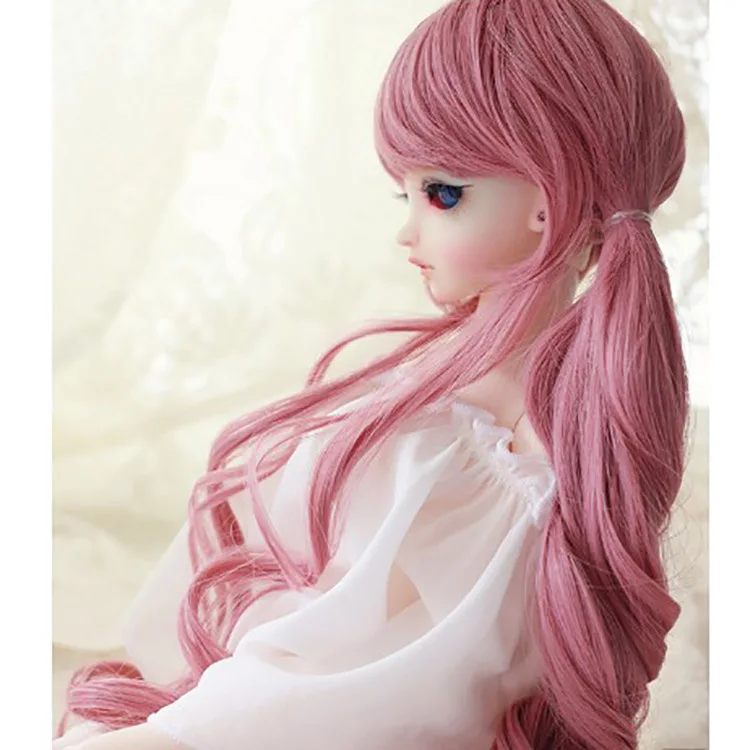 1/3 1/4 1/6 BJD/SD кукла парик розовые длинные двойной пони в крупный горох с китайской фабрики аксессуары для куклы Сделай Сам DIY бигуди для волос Стиль кукольные волосы на