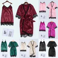 Женская одежда для сна, сексуальное кружевное шелковое белье, женская ночная рубашка, халат, пижама, халат, Женский однотонный, szlafrok batas de seda