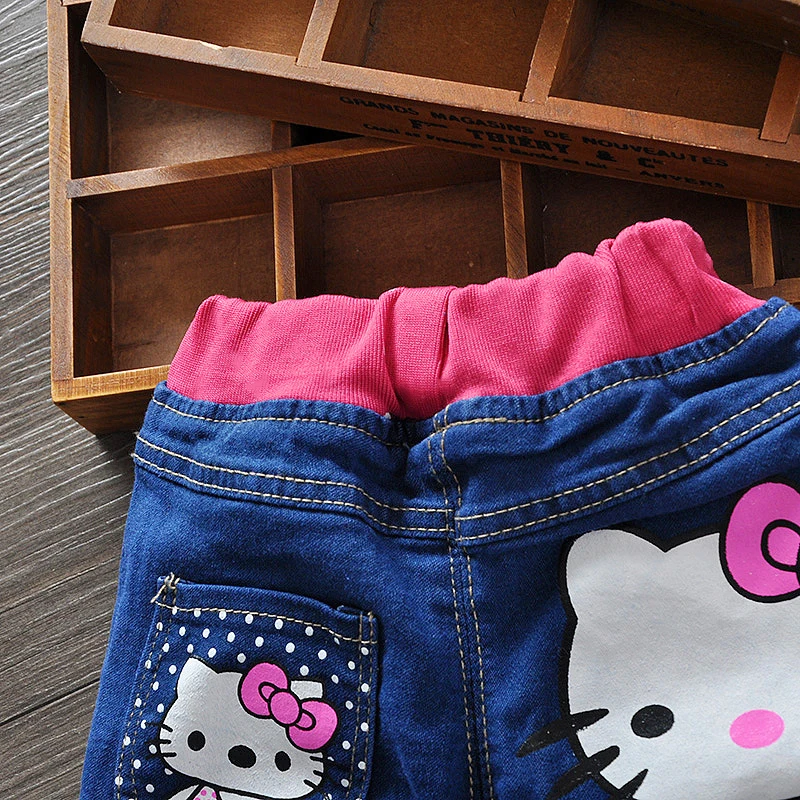 Детские джинсы для девочек, штаны hello kitty, кашемировые леггинсы с эластичной резинкой на талии для девочек, осенние детские джинсовые штаны