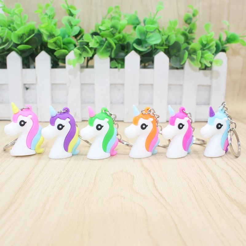 

6pcs/lot Cute Cartoon PVC Unicorn Keychain Multi-Color Unicorn Key Holder Alloy Key Ring For Woman Girls Gift Jewelry