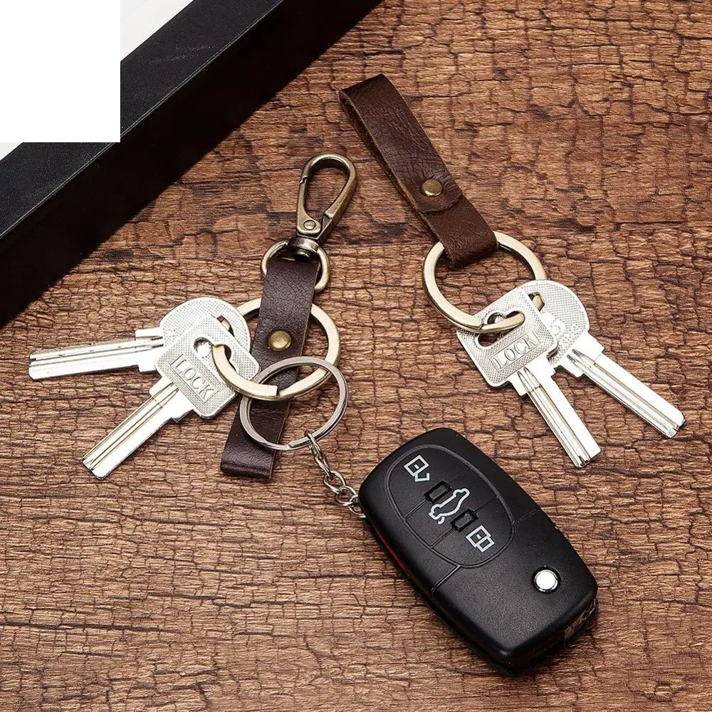 

2PCs/Lot Leather Car Key Chain for Men Crazy Horse Mans Male Keychain Organizer Holder Case Key Ring Clip Porta Llaves