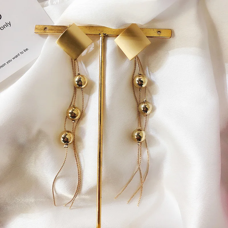 2019 Metal Drawing Geometric Earrings Silver Needle Sexy Square Tassel Drop Earrings for Women Fashion Accessories Jewelry